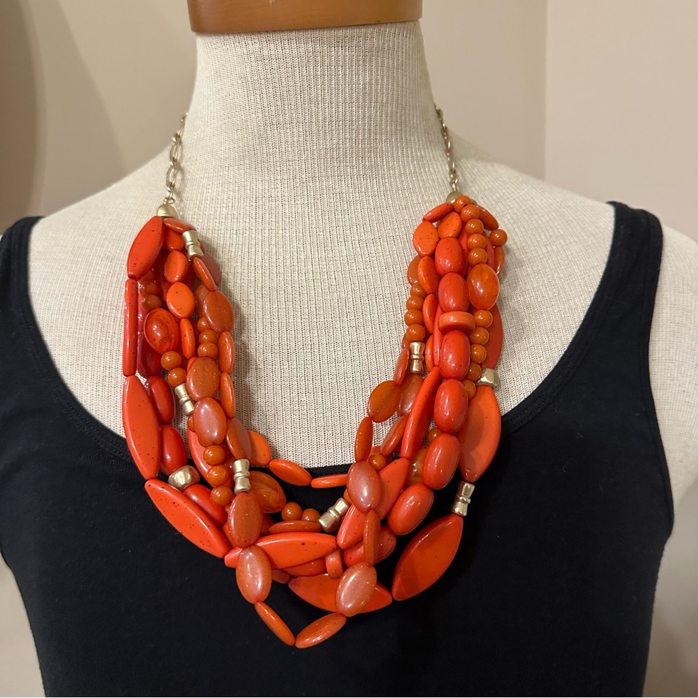 Chico's Statement Necklace Chunky coral/ orange acrylic beads, matte gold accent